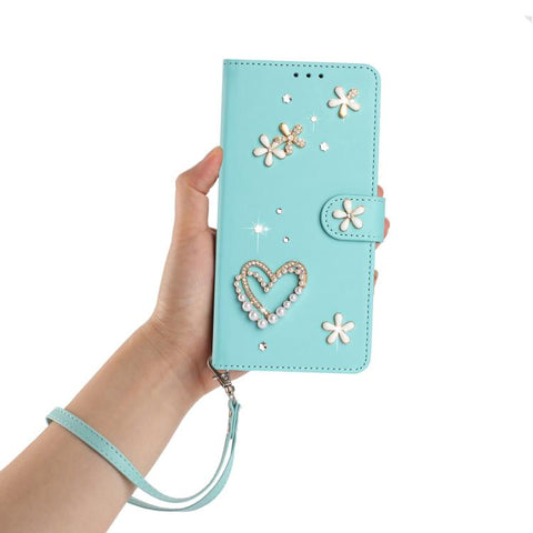 ZS01 Double-Layer Heart Floral Vegan Leather Phone Case with Wrist Strap, For iPhone 18 Pro / 17 Pro, For iPhone 18 Pro Max / 17 Pro Max, For iPhone 17e / 16e, For iPhone 17, For iPhone Air, For iPhone 16 Pro Max