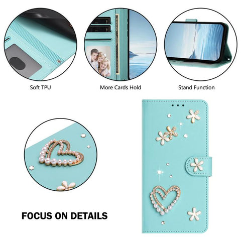 ZS01 Double-Layer Heart Floral Vegan Leather Phone Case with Wrist Strap, For iPhone 18 Pro / 17 Pro, For iPhone 18 Pro Max / 17 Pro Max, For iPhone 17e / 16e, For iPhone 17, For iPhone Air, For iPhone 16 Pro Max