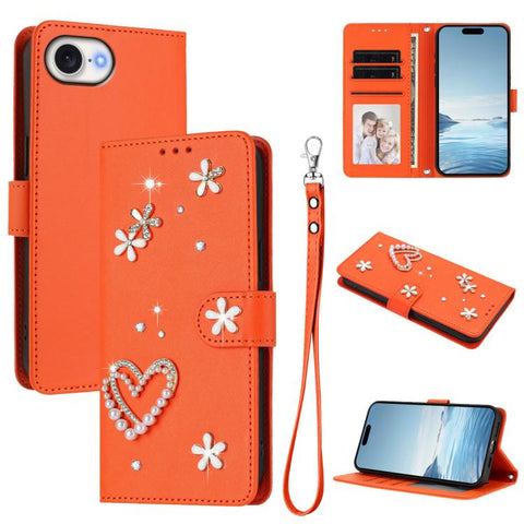 ZS01 Double-Layer Heart Floral Vegan Leather Phone Case with Wrist Strap, For iPhone 18 Pro / 17 Pro, For iPhone 18 Pro Max / 17 Pro Max, For iPhone 17e / 16e, For iPhone 17, For iPhone Air, For iPhone 16 Pro Max