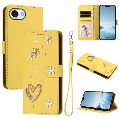 ZS01 Double-Layer Heart Floral Vegan Leather Phone Case with Wrist Strap, For iPhone 18 Pro / 17 Pro, For iPhone 18 Pro Max / 17 Pro Max, For iPhone 17e / 16e, For iPhone 17, For iPhone Air, For iPhone 16 Pro Max