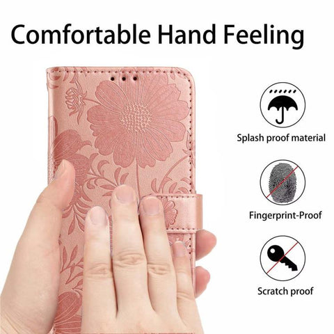 Sunflower Embossed Vegan Leather Phone Case with Small Black Rope, For iPhone 16 Pro, For iPhone 16 Plus, For iPhone 16, For iPhone 15 Pro Max, For iPhone 15 Pro, For iPhone 15 Plus, For iPhone 15, For iPhone 14 Plus