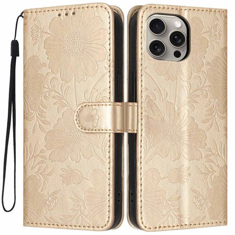 Sunflower Embossed Vegan Leather Phone Case with Small Black Rope, For iPhone 16 Pro, For iPhone 16 Plus, For iPhone 16, For iPhone 15 Pro Max, For iPhone 15 Pro, For iPhone 15 Plus, For iPhone 15, For iPhone 14 Plus