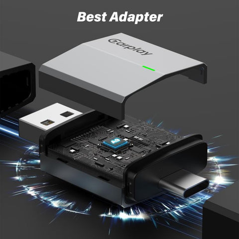 USB-A and USB-C / Type-C Dual Ports Wired to Wireless CarPlay / Android Auto Car Adapter