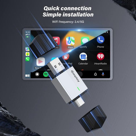 USB-A and USB-C / Type-C Dual Ports Wired to Wireless CarPlay / Android Auto Car Adapter