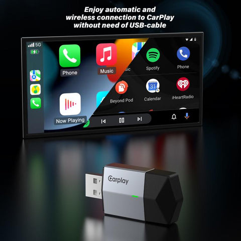 USB-A and USB-C / Type-C Dual Ports Wired to Wireless CarPlay / Android Auto Car Adapter