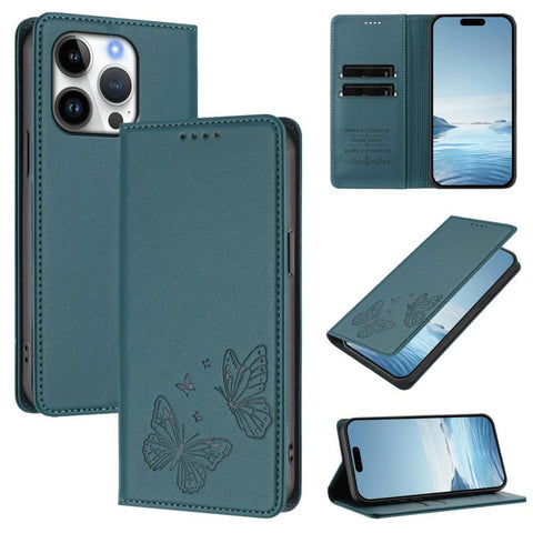 Strong Magnetic Dual Butterfly RFID Vegan Leather Phone Case, For iPhone Air, For iPhone 16 Pro Max, For iPhone 16 Pro, For iPhone 16 Plus