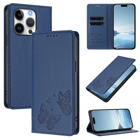 Strong Magnetic Dual Butterfly RFID Vegan Leather Phone Case, For iPhone Air, For iPhone 16 Pro Max, For iPhone 16 Pro, For iPhone 16 Plus