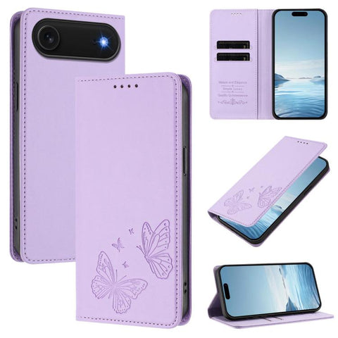 Strong Magnetic Dual Butterfly RFID Vegan Leather Phone Case, For iPhone Air, For iPhone 16 Pro Max, For iPhone 16 Pro, For iPhone 16 Plus