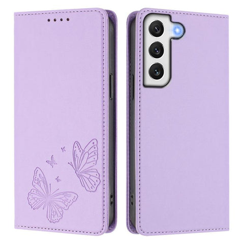 Strong Magnetic Dual Butterfly RFID Vegan Leather Phone Case, For Galaxy S22 5G, For Galaxy S21 FE 5G, For Galaxy S21 5G, For Galaxy S21+ 5G