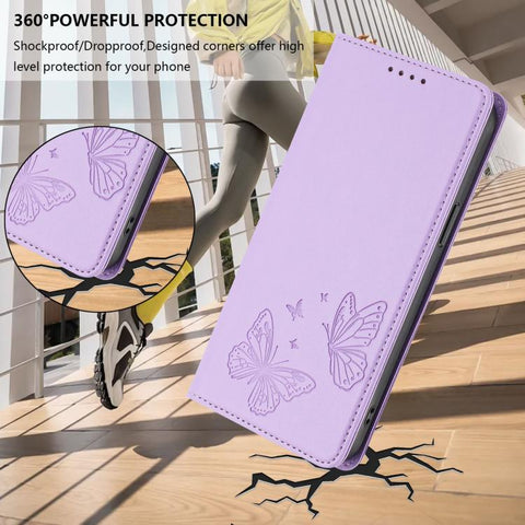 Strong Magnetic Dual Butterfly RFID Vegan Leather Phone Case, For Galaxy S22 5G, For Galaxy S21 FE 5G, For Galaxy S21 5G, For Galaxy S21+ 5G