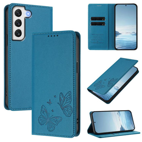 Strong Magnetic Dual Butterfly RFID Vegan Leather Phone Case, For Galaxy S22 5G, For Galaxy S21 FE 5G, For Galaxy S21 5G, For Galaxy S21+ 5G