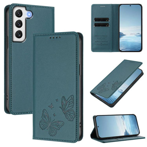 Strong Magnetic Dual Butterfly RFID Vegan Leather Phone Case, For Galaxy S22 5G, For Galaxy S21 FE 5G, For Galaxy S21 5G, For Galaxy S21+ 5G