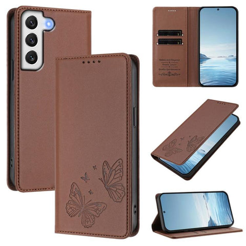 Strong Magnetic Dual Butterfly RFID Vegan Leather Phone Case, For Galaxy S22 5G, For Galaxy S21 FE 5G, For Galaxy S21 5G, For Galaxy S21+ 5G