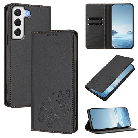 Strong Magnetic Dual Butterfly RFID Vegan Leather Phone Case, For Galaxy S22 5G, For Galaxy S21 FE 5G, For Galaxy S21 5G, For Galaxy S21+ 5G