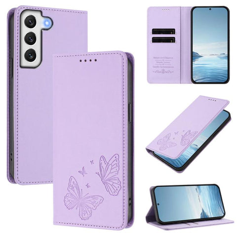 Strong Magnetic Dual Butterfly RFID Vegan Leather Phone Case, For Galaxy S22 5G, For Galaxy S21 FE 5G, For Galaxy S21 5G, For Galaxy S21+ 5G