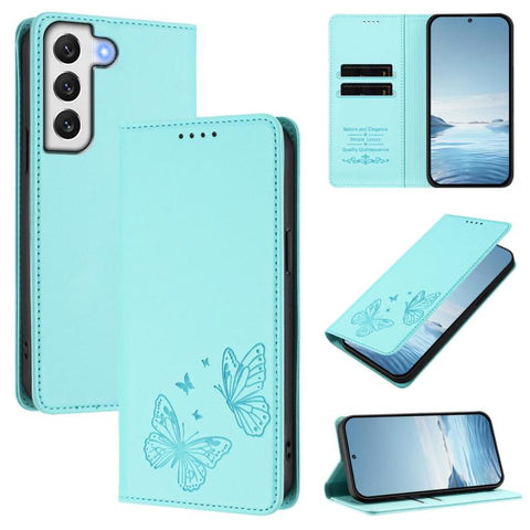 Strong Magnetic Dual Butterfly RFID Vegan Leather Phone Case, For Galaxy S22 5G, For Galaxy S21 FE 5G, For Galaxy S21 5G, For Galaxy S21+ 5G