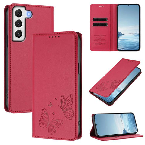 Strong Magnetic Dual Butterfly RFID Vegan Leather Phone Case, For Galaxy S22 5G, For Galaxy S21 FE 5G, For Galaxy S21 5G, For Galaxy S21+ 5G