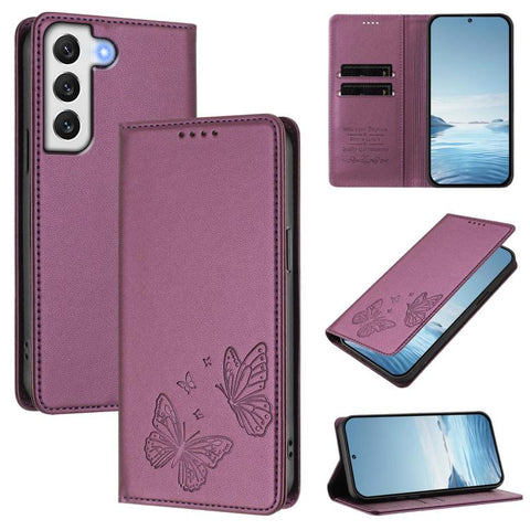 Strong Magnetic Dual Butterfly RFID Vegan Leather Phone Case, For Galaxy S22 5G, For Galaxy S21 FE 5G, For Galaxy S21 5G, For Galaxy S21+ 5G