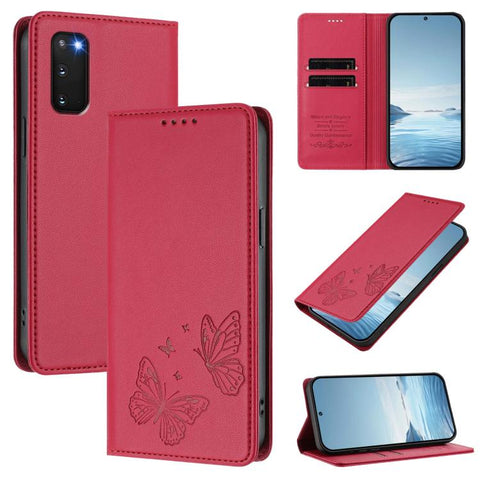 Strong Magnetic Dual Butterfly RFID Vegan Leather Phone Case, For Galaxy S20