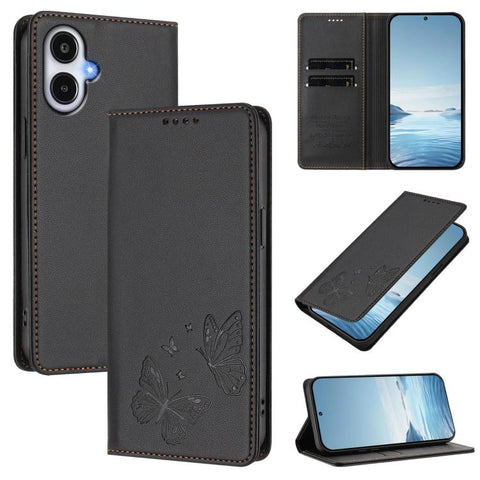 Strong Magnetic Dual Butterfly RFID Vegan Leather Phone Case, For Galaxy A57 5G, For Galaxy A37 5G, For Galaxy A27 5G, For Galaxy A25e