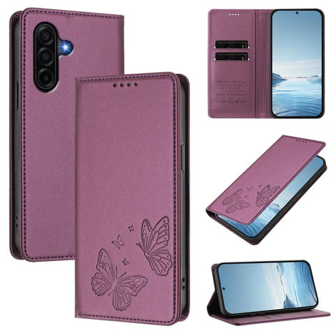 Strong Magnetic Dual Butterfly RFID Vegan Leather Phone Case, For Galaxy A57 5G, For Galaxy A37 5G, For Galaxy A27 5G, For Galaxy A25e