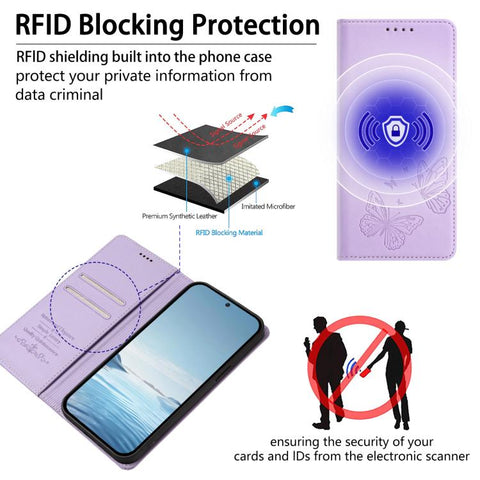 Strong Magnetic Dual Butterfly RFID Vegan Leather Phone Case, For Galaxy A57 5G, For Galaxy A37 5G, For Galaxy A27 5G, For Galaxy A25e