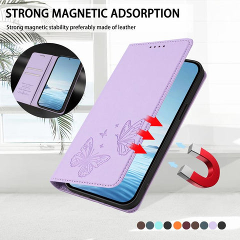 Strong Magnetic Dual Butterfly RFID Vegan Leather Phone Case, For Galaxy A57 5G, For Galaxy A37 5G, For Galaxy A27 5G, For Galaxy A25e