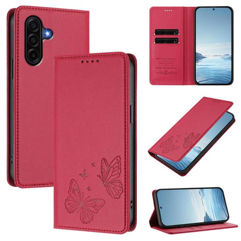Strong Magnetic Dual Butterfly RFID Vegan Leather Phone Case, For Galaxy A57 5G, For Galaxy A37 5G, For Galaxy A27 5G, For Galaxy A25e