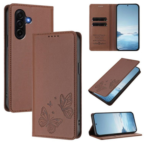 Strong Magnetic Dual Butterfly RFID Vegan Leather Phone Case, For Galaxy A57 5G, For Galaxy A37 5G, For Galaxy A27 5G, For Galaxy A25e