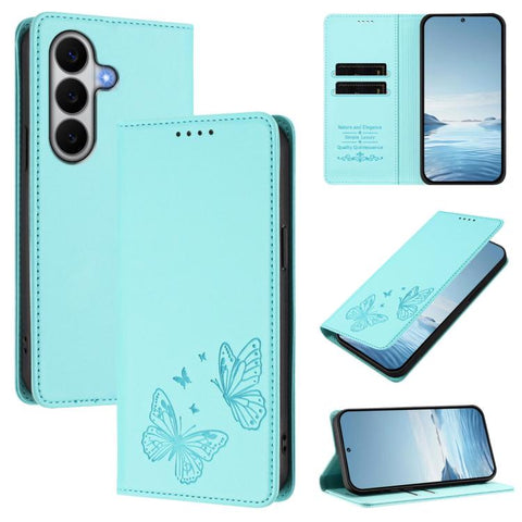 Strong Magnetic Dual Butterfly RFID Vegan Leather Phone Case, For Galaxy A57 5G, For Galaxy A37 5G, For Galaxy A27 5G, For Galaxy A25e