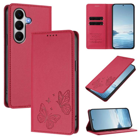 Strong Magnetic Dual Butterfly RFID Vegan Leather Phone Case, For Galaxy A57 5G, For Galaxy A37 5G, For Galaxy A27 5G, For Galaxy A25e