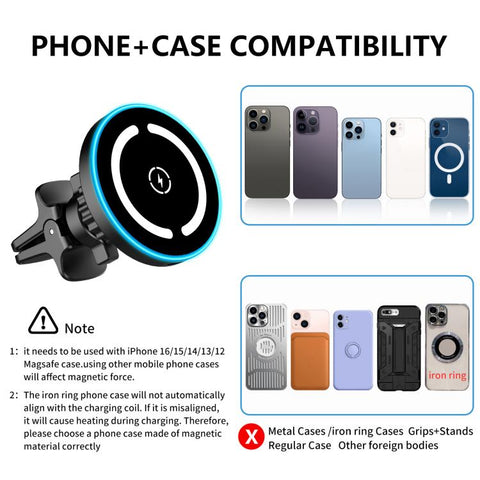 JLM-101 Qi 15W Magnetic Car Wireless Charger Phone Holder with Cable