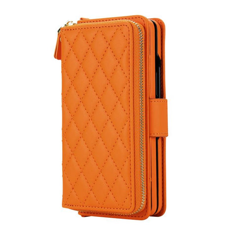 Crossbody Diamond Lattice Zipper Wallet RFID Vegan Leather Phone Case, For Samsung Galaxy Z Fold7 5G