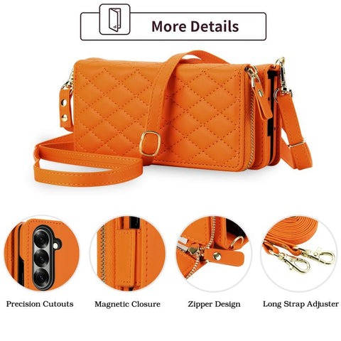 Crossbody Diamond Lattice Zipper Wallet RFID Vegan Leather Phone Case, For Samsung Galaxy Z Fold7 5G