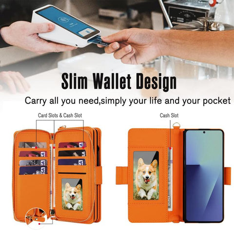 Crossbody Diamond Lattice Zipper Wallet RFID Vegan Leather Phone Case, For Samsung Galaxy Z Fold7 5G