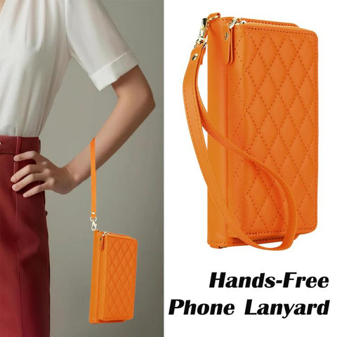 Crossbody Diamond Lattice Zipper Wallet RFID Vegan Leather Phone Case, For Samsung Galaxy Z Fold7 5G