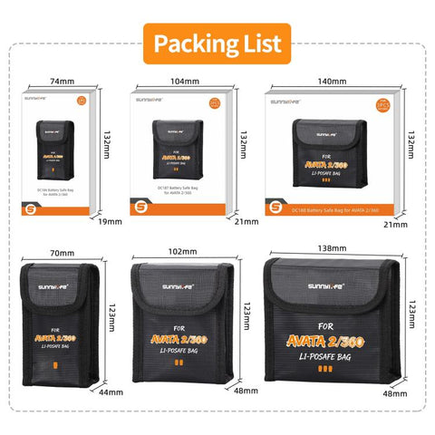 For DJI Avata 2 / 360 Sunnylife Battery Explosion-proof Safe Bag Protective Li-Po Safe Bag, For 1pc Battery, For 2pcs Batteries, For 3pcs Batteries