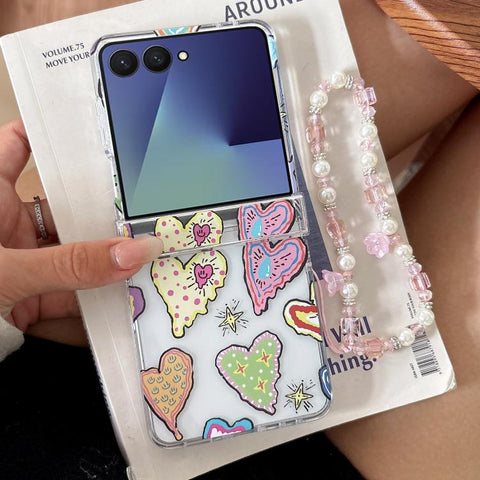 Painting Heartbeat Pattern Shockproof Phone Case with Bracelet, For Samsung Galaxy Z Flip7 5G, For Samsung Galaxy Z Flip6/5