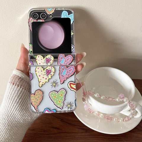 Painting Heartbeat Pattern Shockproof Phone Case with Bracelet, For Samsung Galaxy Z Flip7 5G, For Samsung Galaxy Z Flip6/5