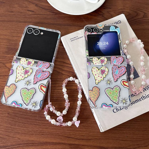 Painting Heartbeat Pattern Shockproof Phone Case with Bracelet, For Samsung Galaxy Z Flip7 5G, For Samsung Galaxy Z Flip6/5