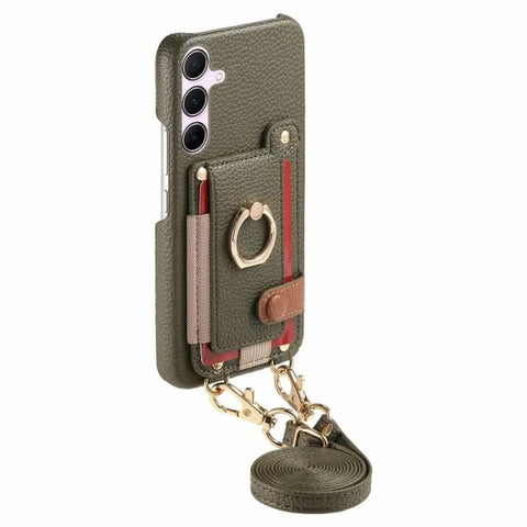 Litchi Texture Card Bag Ring Holder Vegan Leather + PC Phone Case with Shoulder Strap, For Samsung Galaxy S23 5G, For Samsung Galaxy S22 5G