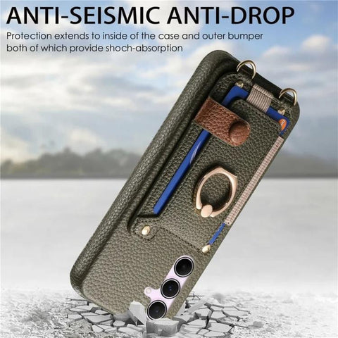 Litchi Texture Card Bag Ring Holder Vegan Leather + PC Phone Case with Shoulder Strap, For Samsung Galaxy S23 5G, For Samsung Galaxy S22 5G