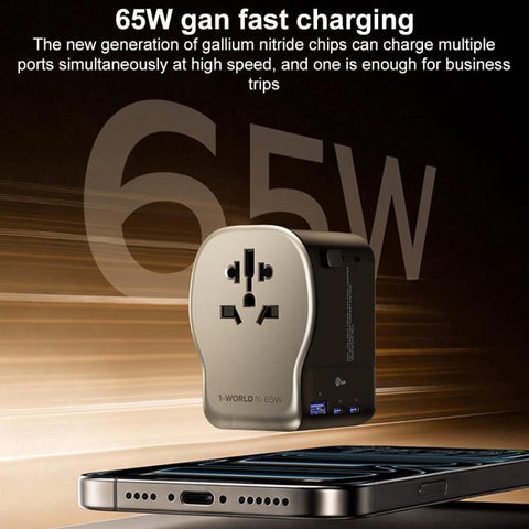 MOMAX UA35 1-World N 65W Three-Port GaN Universal Travel Adapter, AU Plug, EU Plug, UK Plug, US Plug