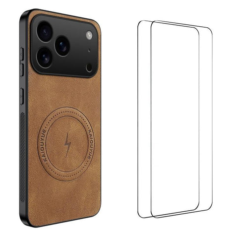 WANLONFENG Nappa Texture Magnetic Phone Case with 2pcs Screen Films, For iPhone 18 Pro, For iPhone 18 Pro Max, For iPhone 17 Pro Max, For iPhone 17 Pro, For iPhone 17, For iPhone Air, iPhone 16 Pro Max, For iPhone 16 Pro, For iPhone 16                 ...