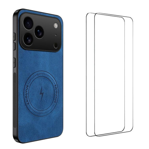 WANLONFENG Nappa Texture Magnetic Phone Case with 2pcs Screen Films, For iPhone 18 Pro, For iPhone 18 Pro Max, For iPhone 17 Pro Max, For iPhone 17 Pro, For iPhone 17, For iPhone Air, iPhone 16 Pro Max, For iPhone 16 Pro, For iPhone 16                 ...