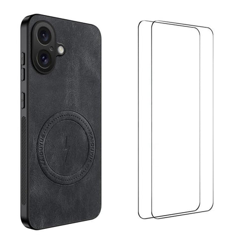 WANLONFENG Nappa Texture Magnetic Phone Case with 2pcs Screen Films, For iPhone 18 Pro, For iPhone 18 Pro Max, For iPhone 17 Pro Max, For iPhone 17 Pro, For iPhone 17, For iPhone Air, iPhone 16 Pro Max, For iPhone 16 Pro, For iPhone 16                 ...