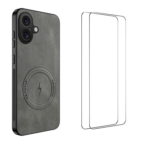 WANLONFENG Nappa Texture Magnetic Phone Case with 2pcs Screen Films, For iPhone 18 Pro, For iPhone 18 Pro Max, For iPhone 17 Pro Max, For iPhone 17 Pro, For iPhone 17, For iPhone Air, iPhone 16 Pro Max, For iPhone 16 Pro, For iPhone 16                 ...