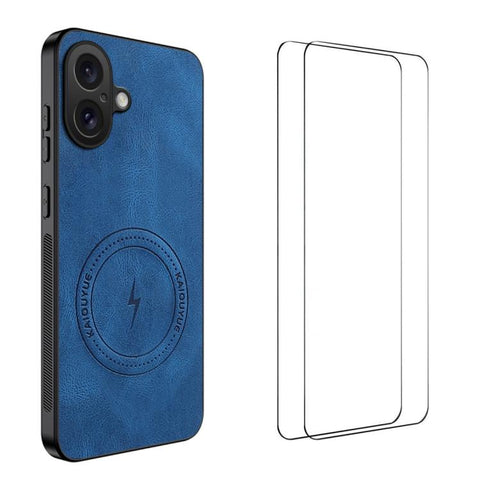 WANLONFENG Nappa Texture Magnetic Phone Case with 2pcs Screen Films, For iPhone 18 Pro, For iPhone 18 Pro Max, For iPhone 17 Pro Max, For iPhone 17 Pro, For iPhone 17, For iPhone Air, iPhone 16 Pro Max, For iPhone 16 Pro, For iPhone 16                 ...