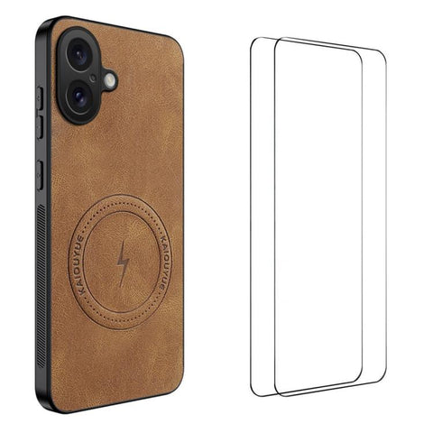 WANLONFENG Nappa Texture Magnetic Phone Case with 2pcs Screen Films, For iPhone 18 Pro, For iPhone 18 Pro Max, For iPhone 17 Pro Max, For iPhone 17 Pro, For iPhone 17, For iPhone Air, iPhone 16 Pro Max, For iPhone 16 Pro, For iPhone 16                 ...