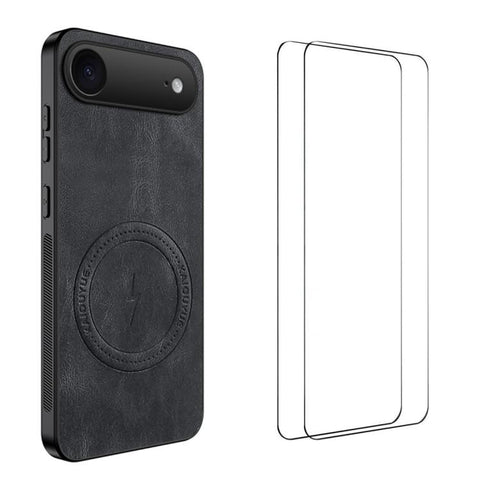 WANLONFENG Nappa Texture Magnetic Phone Case with 2pcs Screen Films, For iPhone 18 Pro, For iPhone 18 Pro Max, For iPhone 17 Pro Max, For iPhone 17 Pro, For iPhone 17, For iPhone Air, iPhone 16 Pro Max, For iPhone 16 Pro, For iPhone 16                 ...